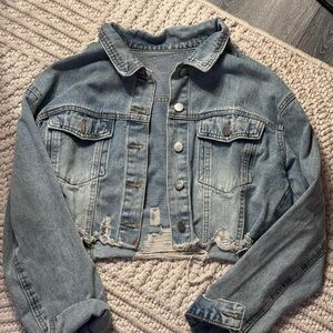SHEIN Light Blue Distressed Jean Jacket